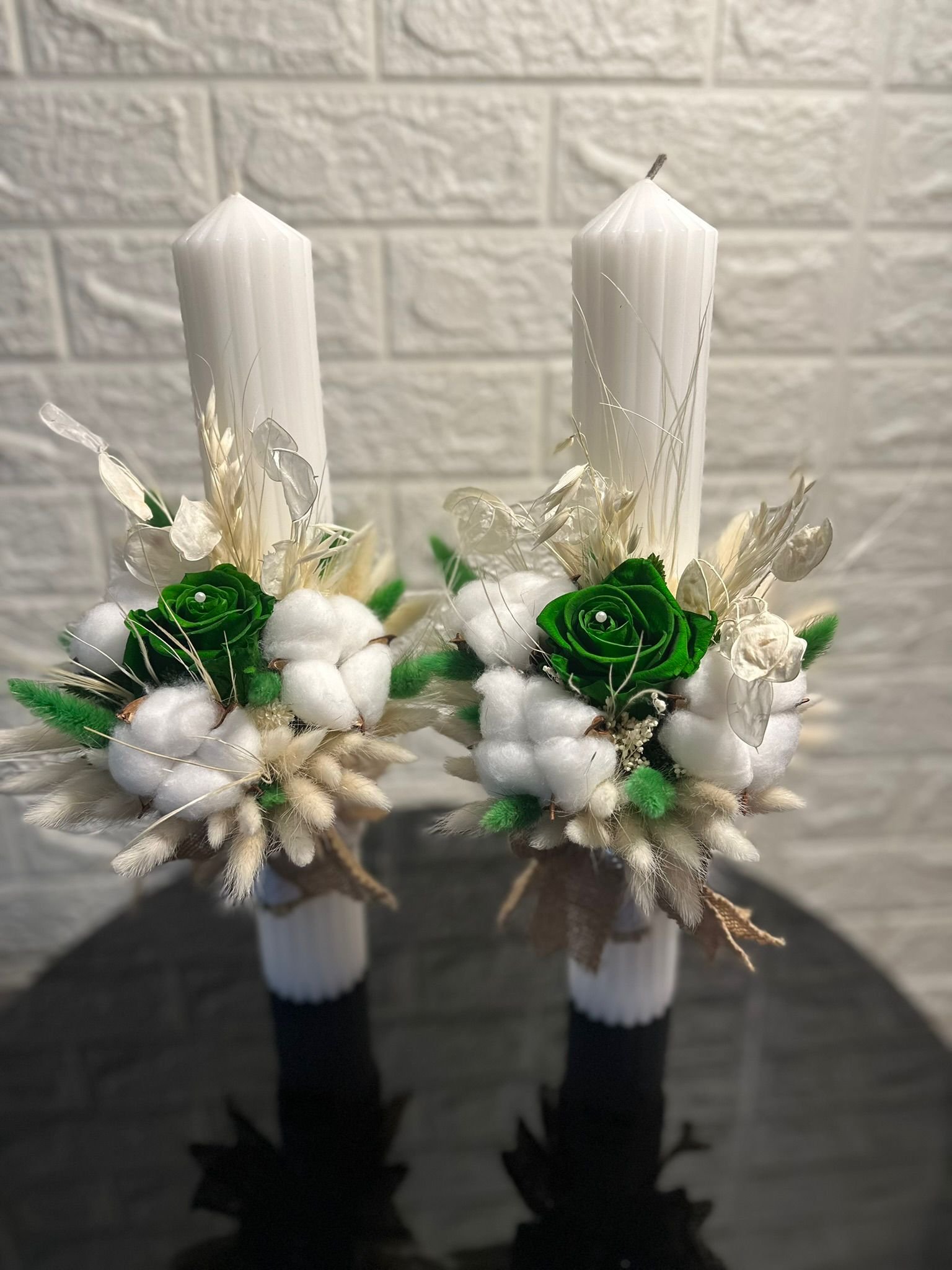 Lumânări de nuntă cu trandafiri criogenați